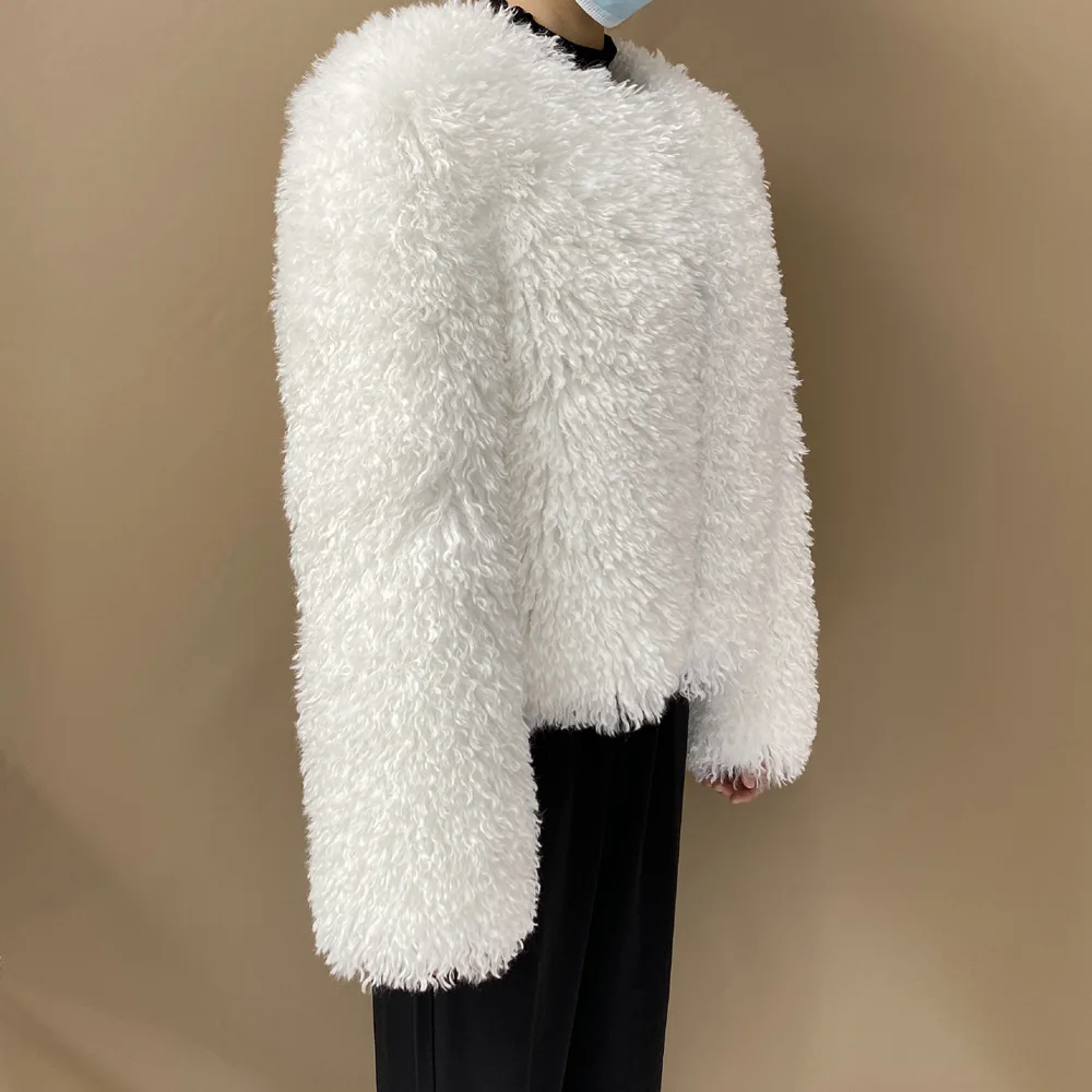 Women's Fur Coat Furry Lamb Wool Faux Fur Coat Female Shaggy Sheepskin Coat Winter Artificial Fur Jacket