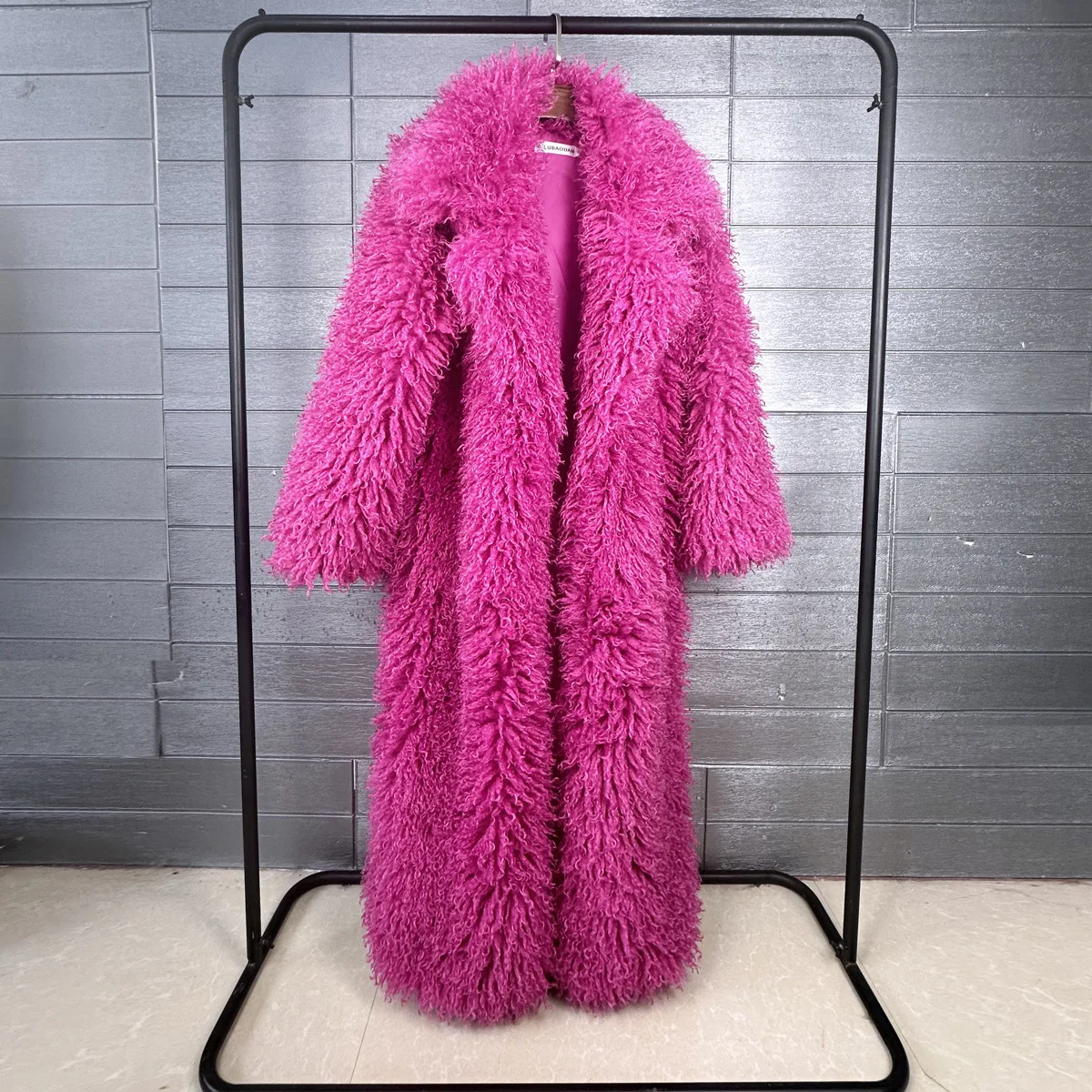 LANMREM Colorful Women's Furry Coat Rose Pink Faux Fur Coat Suit Collar Autumn Winter Thick Cardigan Long Overcoat Chic 2DB5859