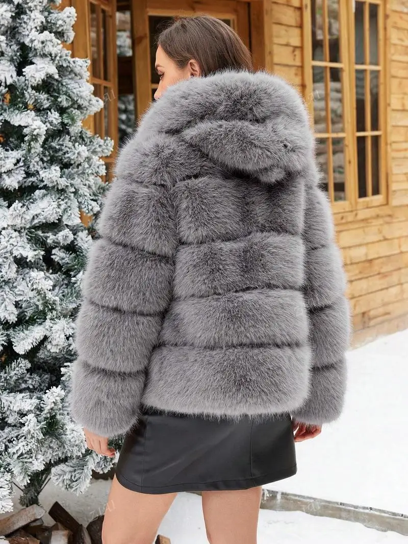 ZADORIN Winter Thick Warm Fluffy Faux Fur Coat Women Furry Hooded Long Sleeve Faux Fur Jacket Luxury Fur Coats Female Outerwears