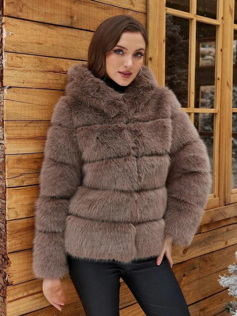 ZADORIN Winter Thick Warm Fluffy Faux Fur Coat Women Furry Hooded Long Sleeve Faux Fur Jacket Luxury Fur Coats Female Outerwears