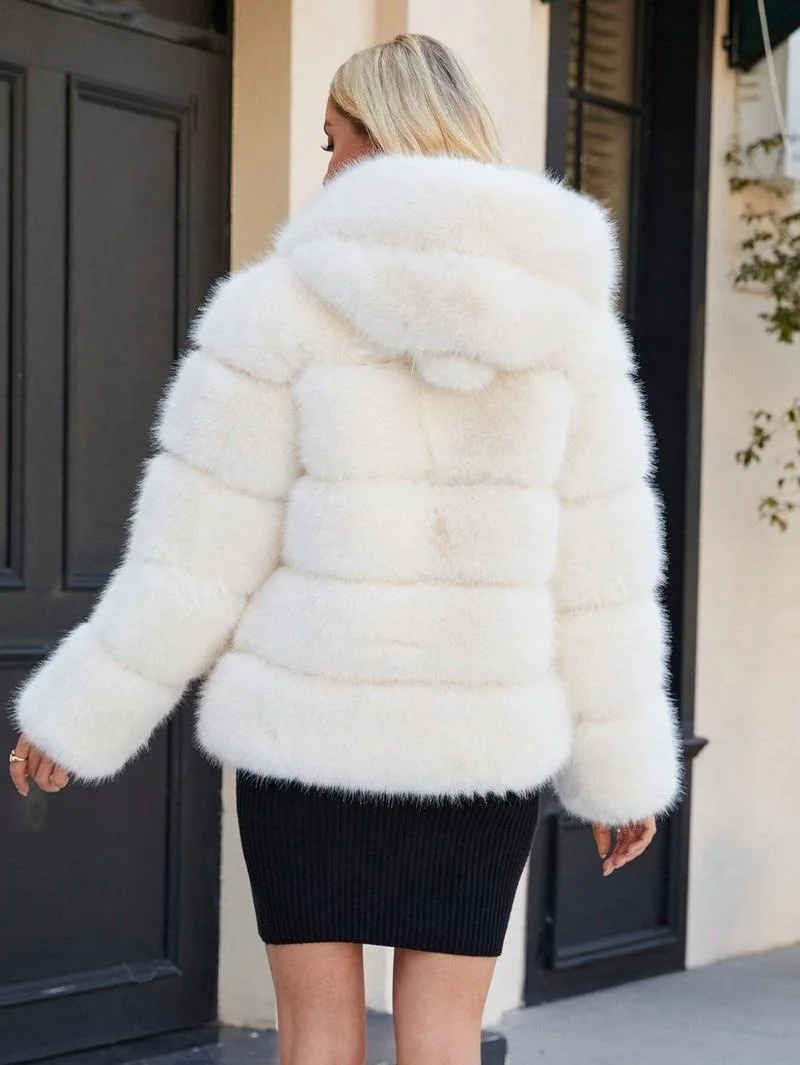 ZADORIN Winter Thick Warm Fluffy Faux Fur Coat Women Furry Hooded Long Sleeve Faux Fur Jacket Luxury Fur Coats Female Outerwears