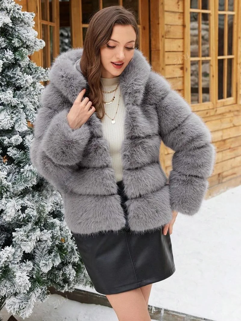ZADORIN Winter Thick Warm Fluffy Faux Fur Coat Women Furry Hooded Long Sleeve Faux Fur Jacket Luxury Fur Coats Female Outerwears