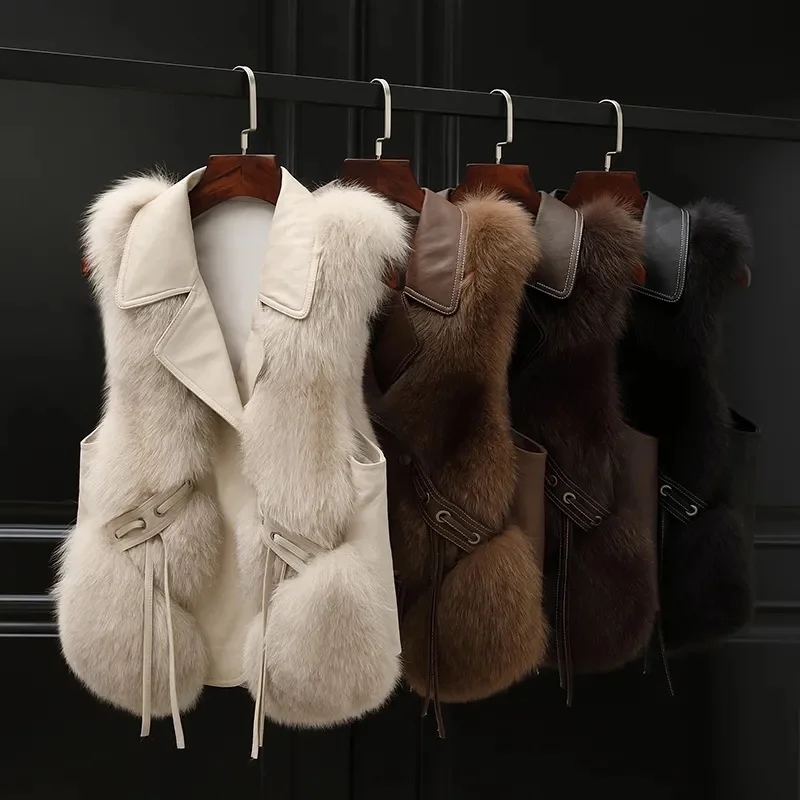 High Quality Imitation Fox Fur Vest Jacket Women Fur Vest Jacket 2026 Winter Waistcoat Short Fur Vest Female Vestcoat Sleeveless