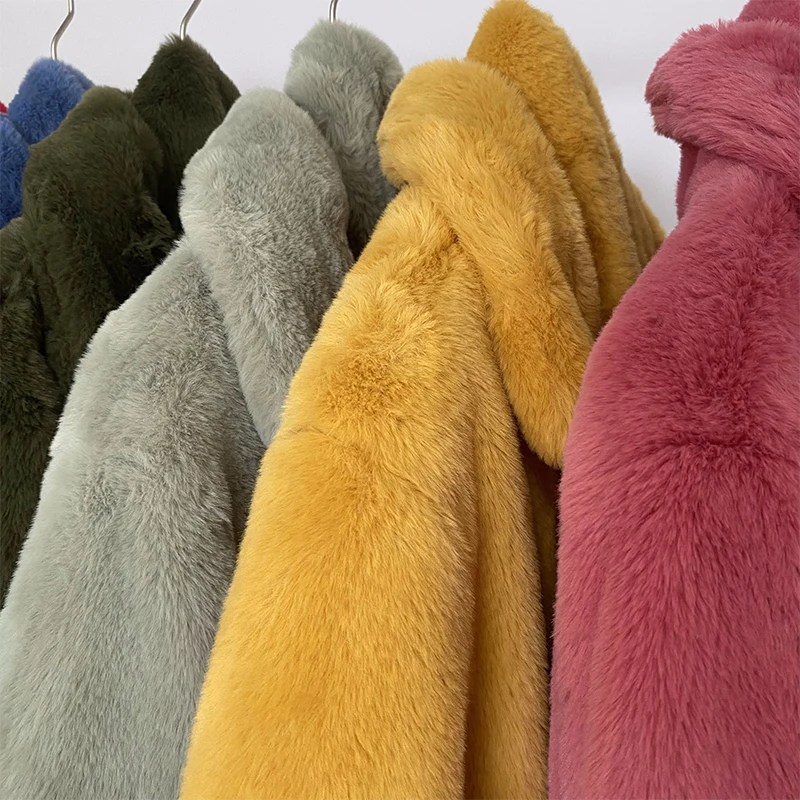 Luxury Winter Long Overcoats Women Oversized Lapel Belted Faux Rabbit Fur Coat Jacket Female Plus Size Outerwear Plush Fur Coats
