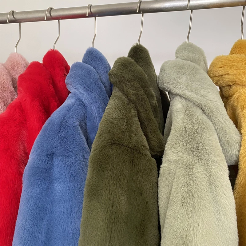 Luxury Winter Long Overcoats Women Oversized Lapel Belted Faux Rabbit Fur Coat Jacket Female Plus Size Outerwear Plush Fur Coats