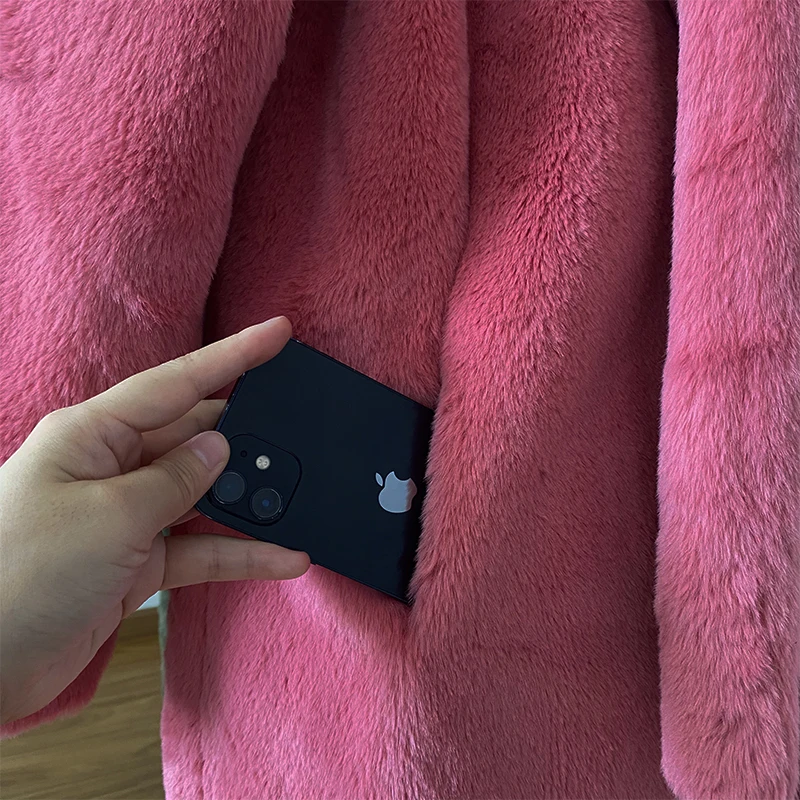 Luxury Winter Long Overcoats Women Oversized Lapel Belted Faux Rabbit Fur Coat Jacket Female Plus Size Outerwear Plush Fur Coats