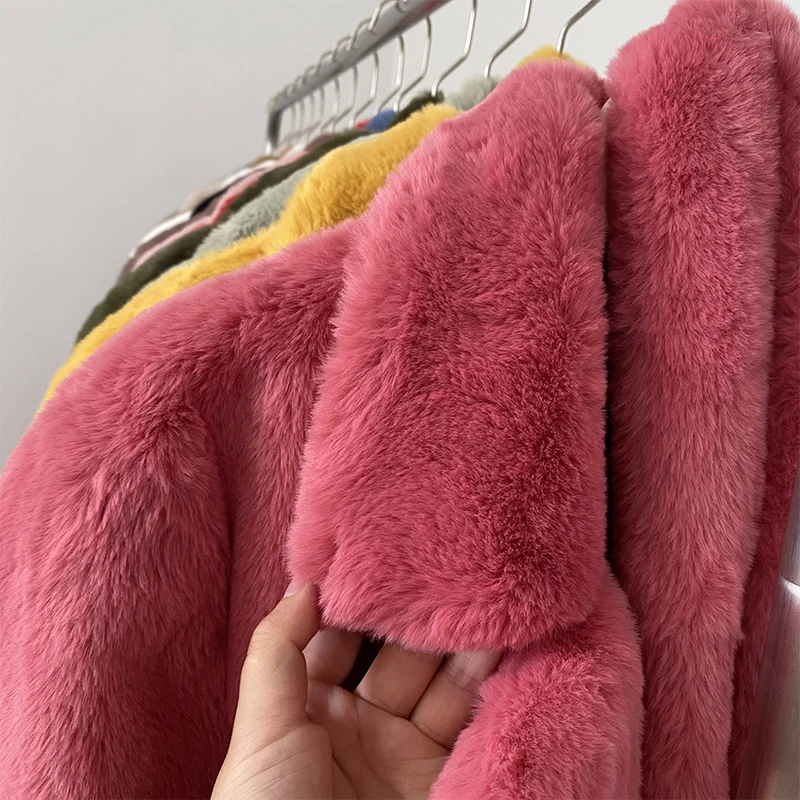 Luxury Winter Long Overcoats Women Oversized Lapel Belted Faux Rabbit Fur Coat Jacket Female Plus Size Outerwear Plush Fur Coats