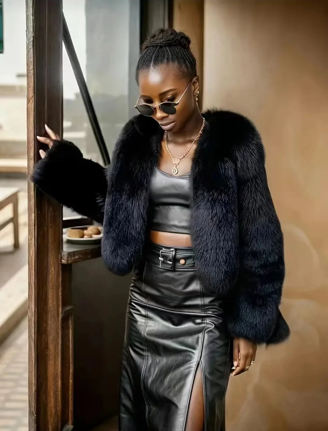 Luxury Autumn Winter Faux Fur Jacket Black White Elegant Short Style Fox Fur Coat Classic Ins Chic Girls Fluffy Plush Jacket