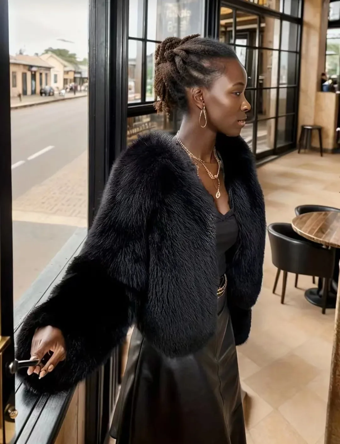 Luxury Autumn Winter Faux Fur Jacket Black White Elegant Short Style Fox Fur Coat Classic Ins Chic Girls Fluffy Plush Jacket
