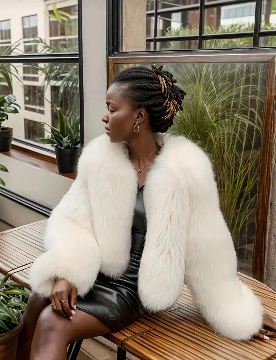 Luxury Autumn Winter Faux Fur Jacket Black White Elegant Short Style Fox Fur Coat Classic Ins Chic Girls Fluffy Plush Jacket