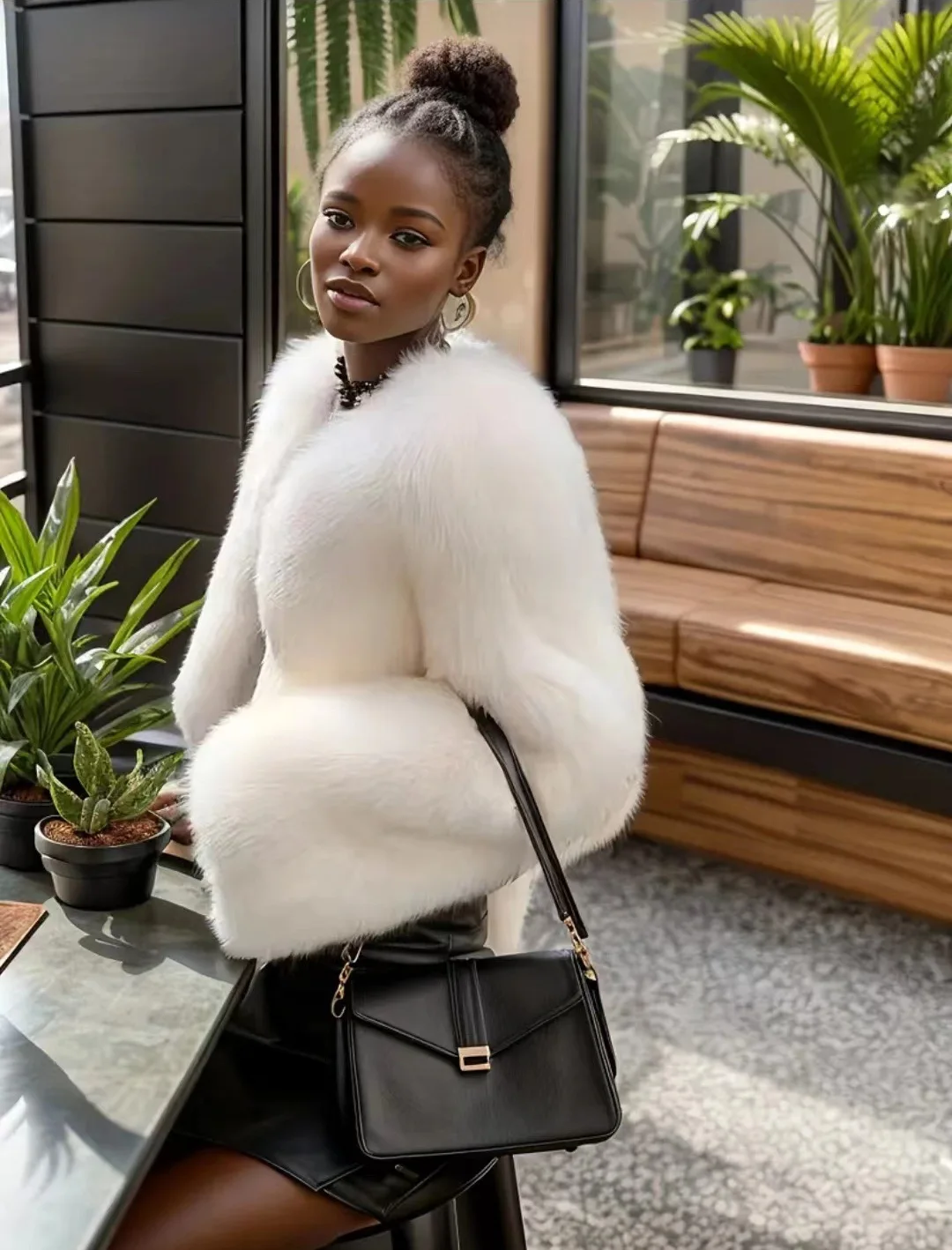 Luxury Autumn Winter Faux Fur Jacket Black White Elegant Short Style Fox Fur Coat Classic Ins Chic Girls Fluffy Plush Jacket