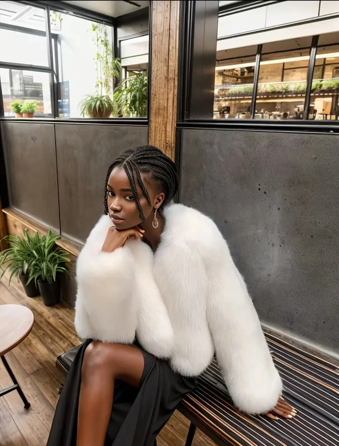 Luxury Autumn Winter Faux Fur Jacket Black White Elegant Short Style Fox Fur Coat Classic Ins Chic Girls Fluffy Plush Jacket