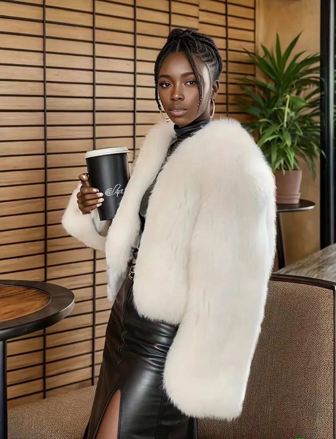 Luxury Autumn Winter Faux Fur Jacket Black White Elegant Short Style Fox Fur Coat Classic Ins Chic Girls Fluffy Plush Jacket