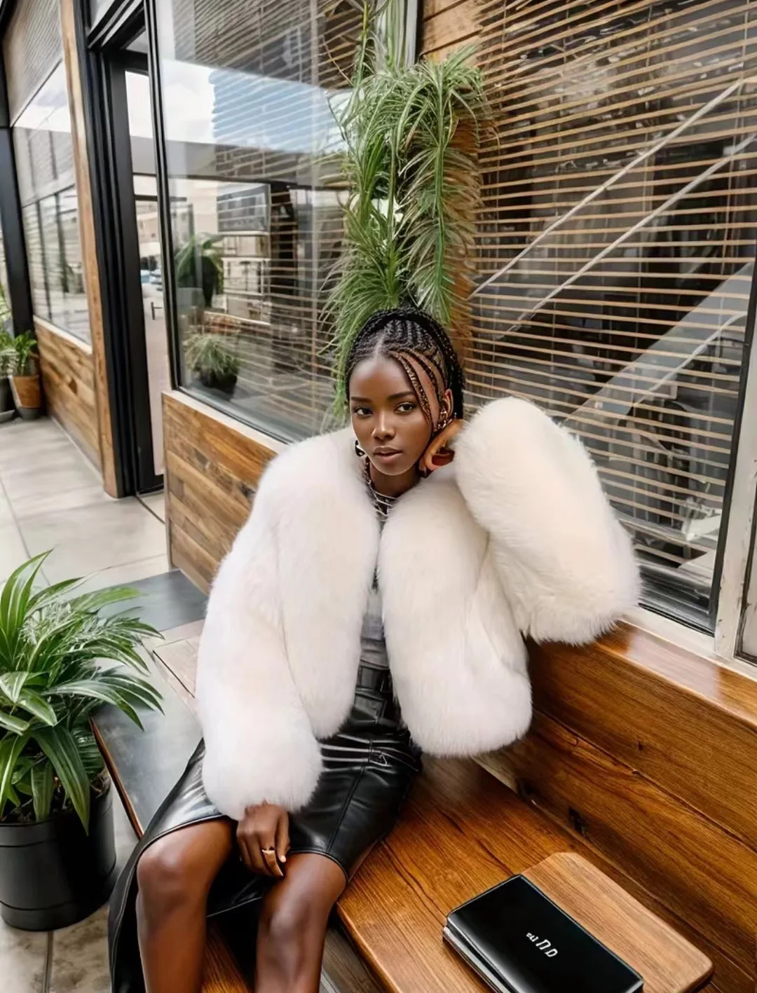 Luxury Autumn Winter Faux Fur Jacket Black White Elegant Short Style Fox Fur Coat Classic Ins Chic Girls Fluffy Plush Jacket