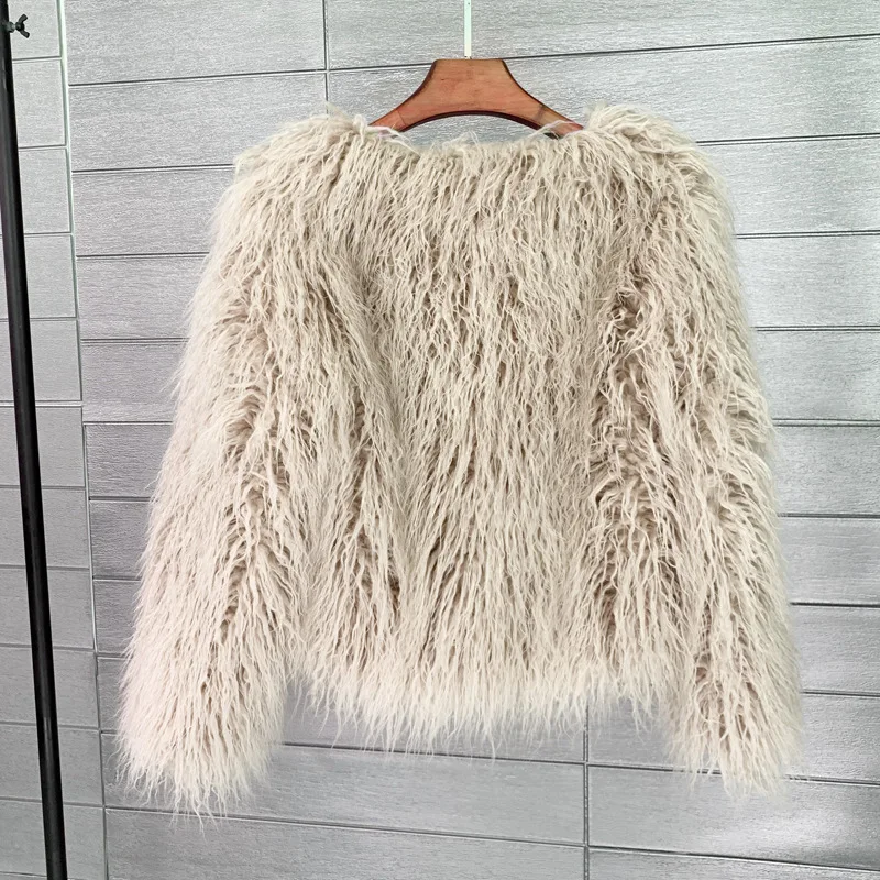 LANMREM Fashion Imitation Fur Coat Women's O-neck Long Sleeves Bright Color Elegant Coats Party Clothes Autumn Winter New 2Z2561