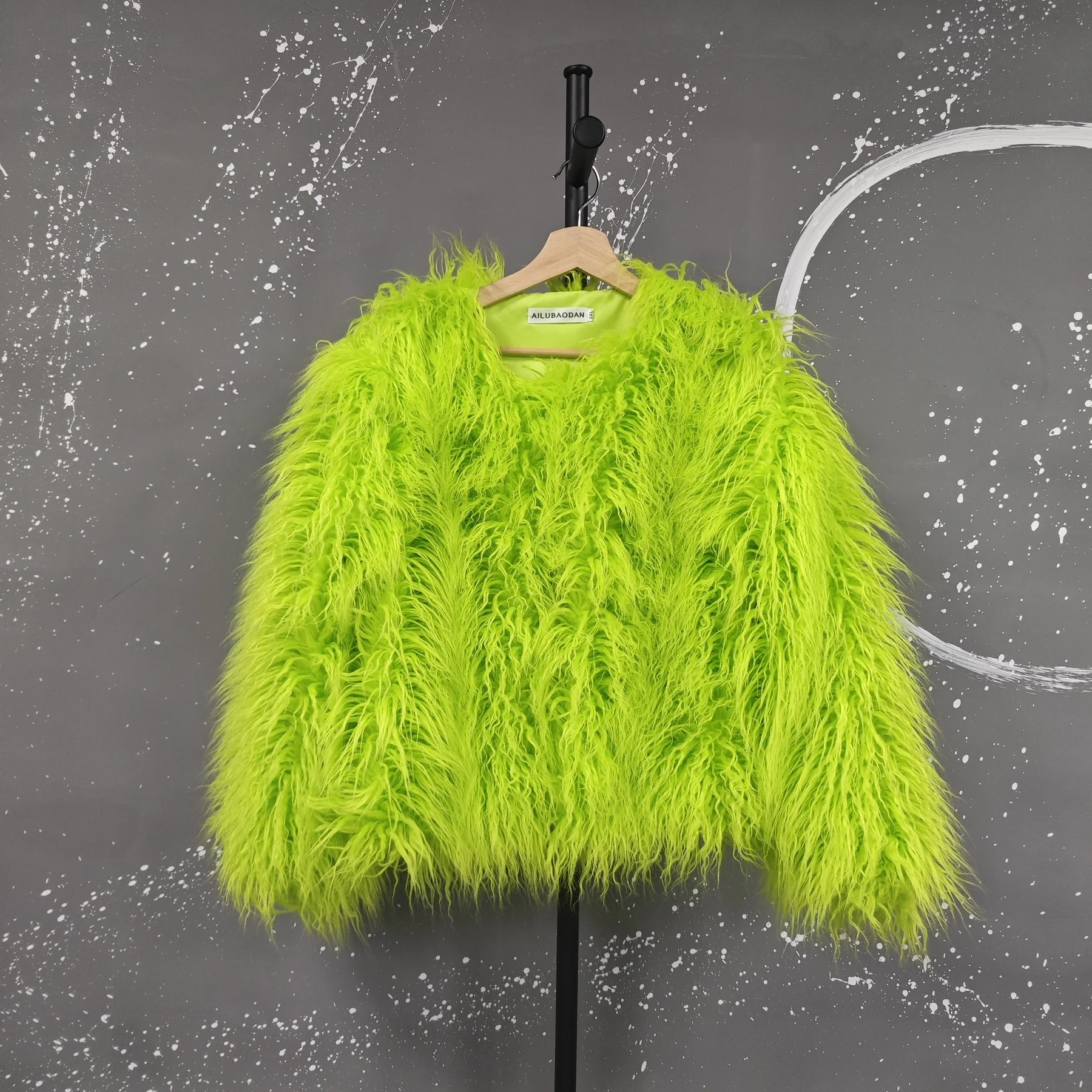 LANMREM Fashion Imitation Fur Coat Women's O-neck Long Sleeves Bright Color Elegant Coats Party Clothes Autumn Winter New 2Z2561