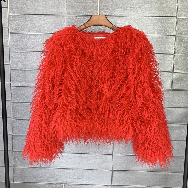 LANMREM Fashion Imitation Fur Coat Women's O-neck Long Sleeves Bright Color Elegant Coats Party Clothes Autumn Winter New 2Z2561