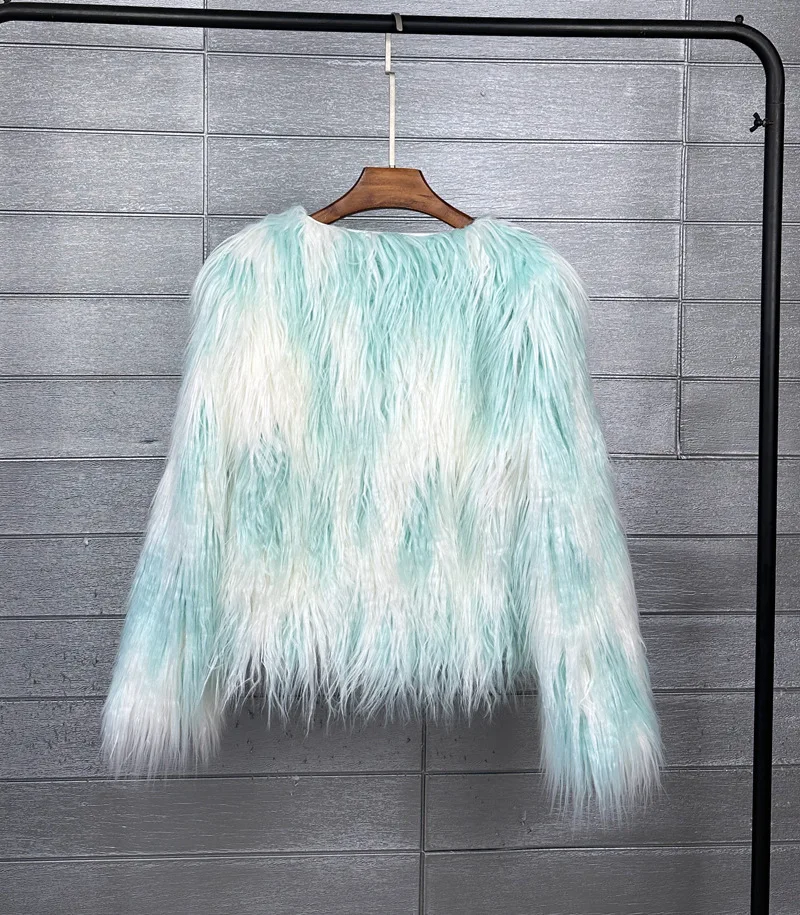 LANMREM Fashion Imitation Fur Coat Women's O-neck Long Sleeves Bright Color Elegant Coats Party Clothes Autumn Winter New 2Z2561