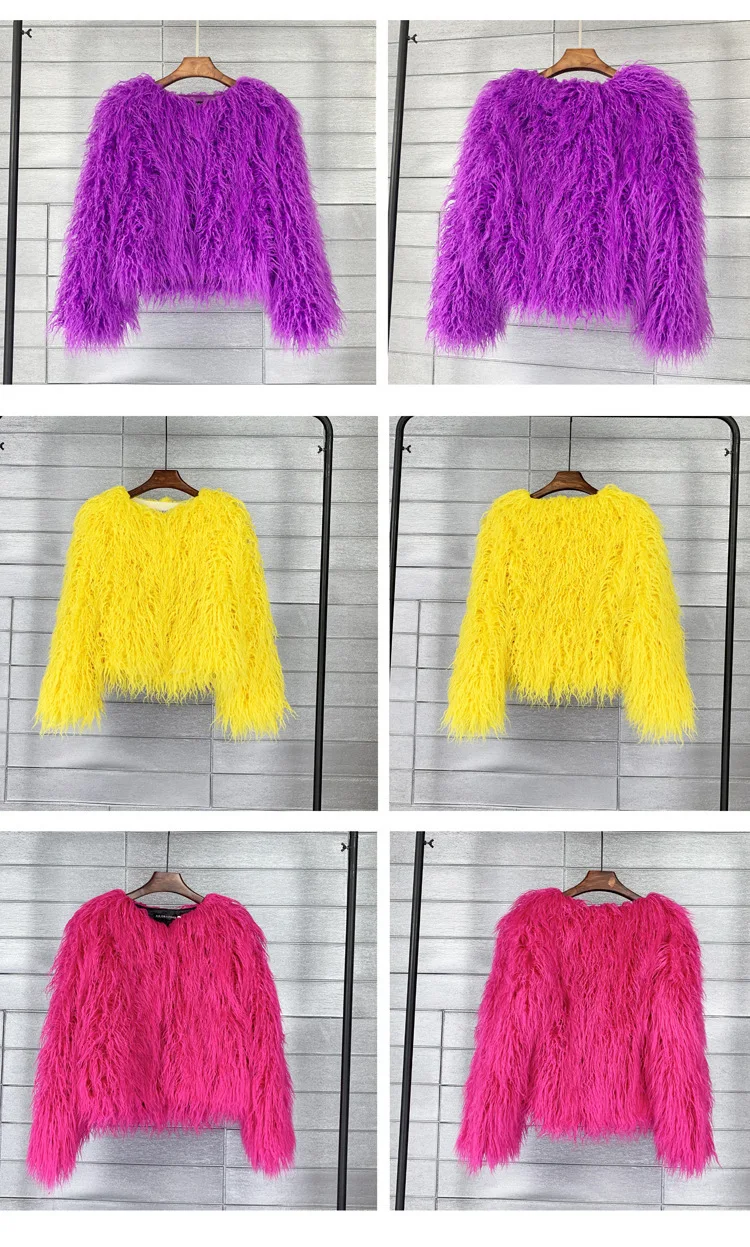 LANMREM Fashion Imitation Fur Coat Women's O-neck Long Sleeves Bright Color Elegant Coats Party Clothes Autumn Winter New 2Z2561