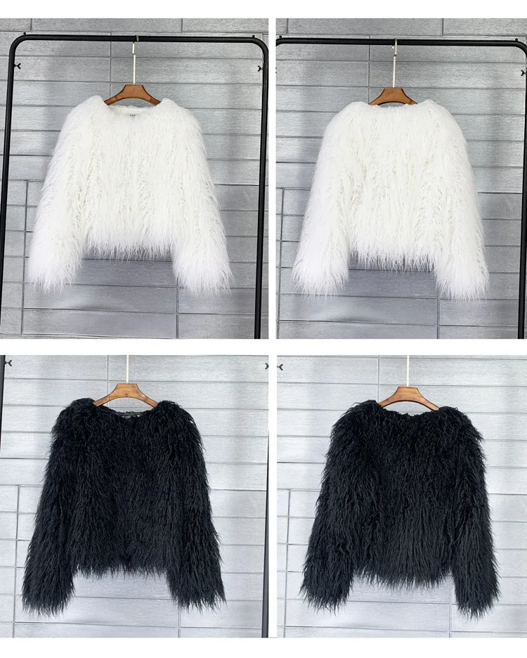 LANMREM Fashion Imitation Fur Coat Women's O-neck Long Sleeves Bright Color Elegant Coats Party Clothes Autumn Winter New 2Z2561