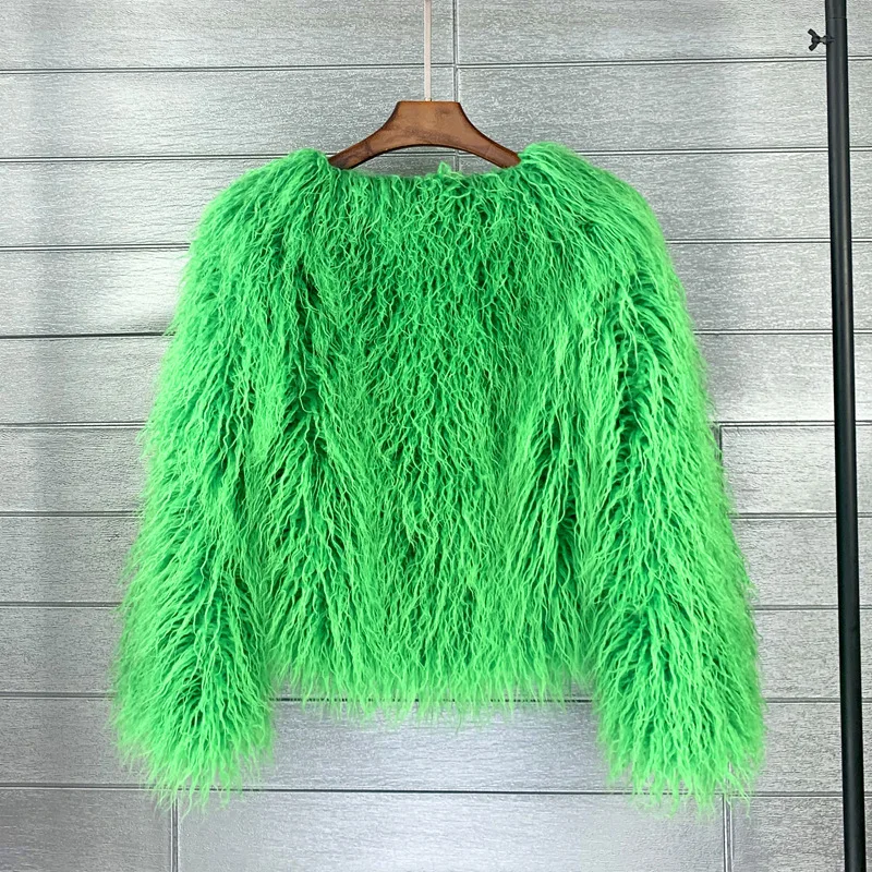 LANMREM Fashion Imitation Fur Coat Women's O-neck Long Sleeves Bright Color Elegant Coats Party Clothes Autumn Winter New 2Z2561