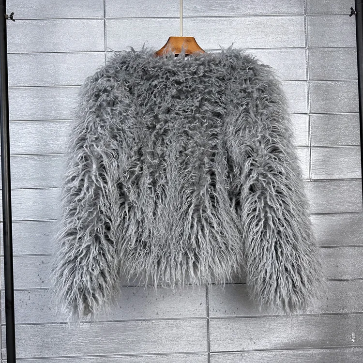 LANMREM Fashion Imitation Fur Coat Women's O-neck Long Sleeves Bright Color Elegant Coats Party Clothes Autumn Winter New 2Z2561