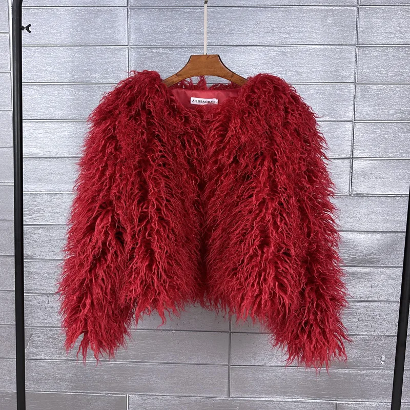 LANMREM Fashion Imitation Fur Coat Women's O-neck Long Sleeves Bright Color Elegant Coats Party Clothes Autumn Winter New 2Z2561