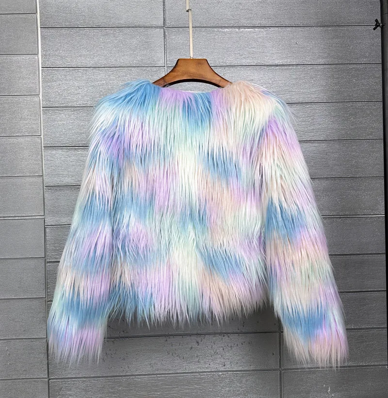 LANMREM Fashion Imitation Fur Coat Women's O-neck Long Sleeves Bright Color Elegant Coats Party Clothes Autumn Winter New 2Z2561