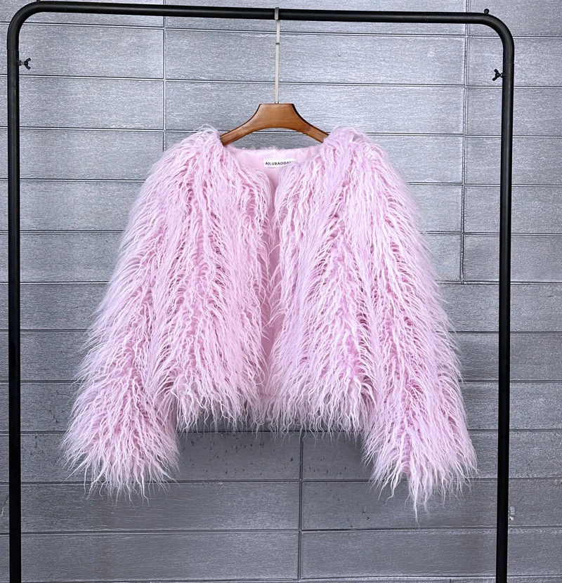 LANMREM Fashion Imitation Fur Coat Women's O-neck Long Sleeves Bright Color Elegant Coats Party Clothes Autumn Winter New 2Z2561