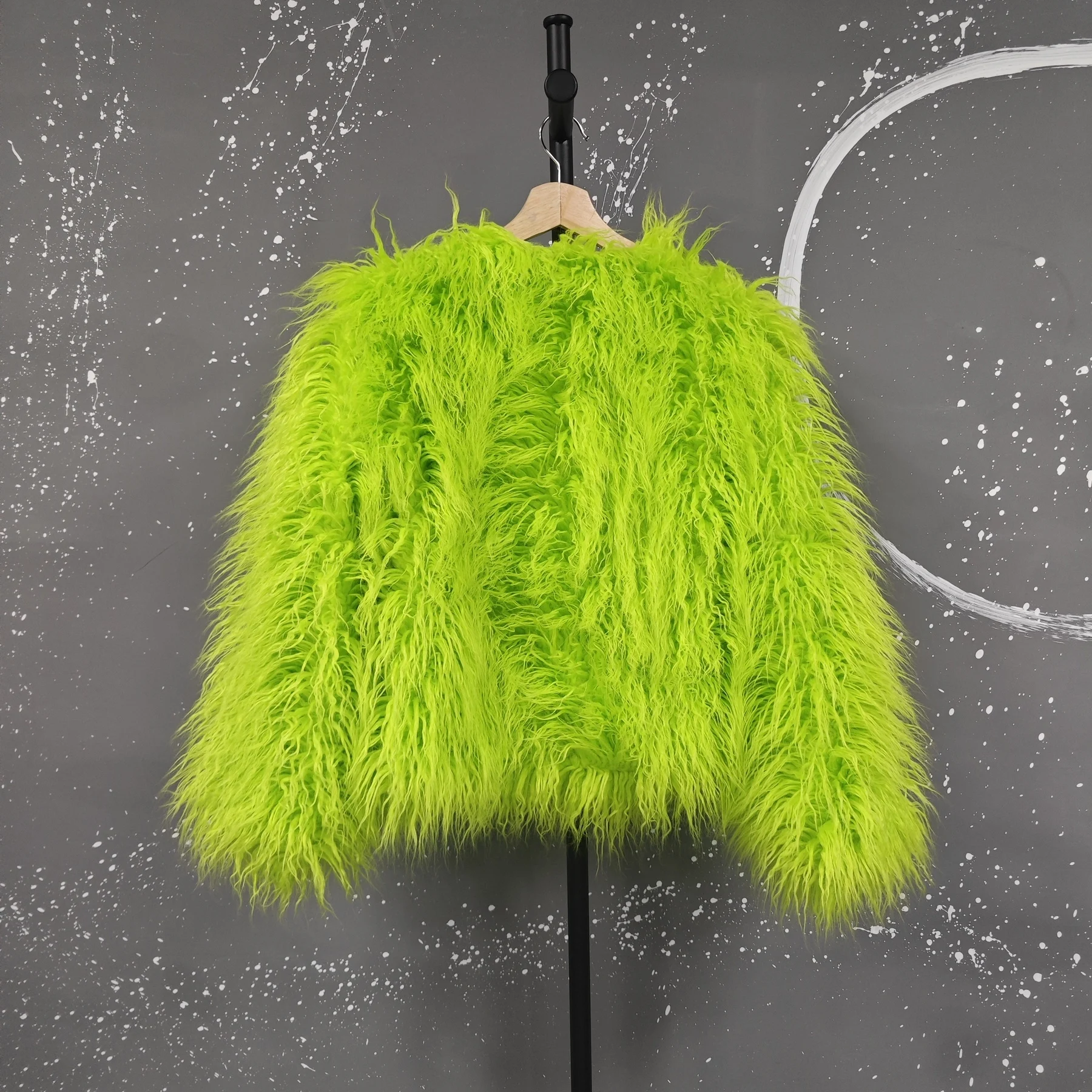 LANMREM Fashion Imitation Fur Coat Women's O-neck Long Sleeves Bright Color Elegant Coats Party Clothes Autumn Winter New 2Z2561