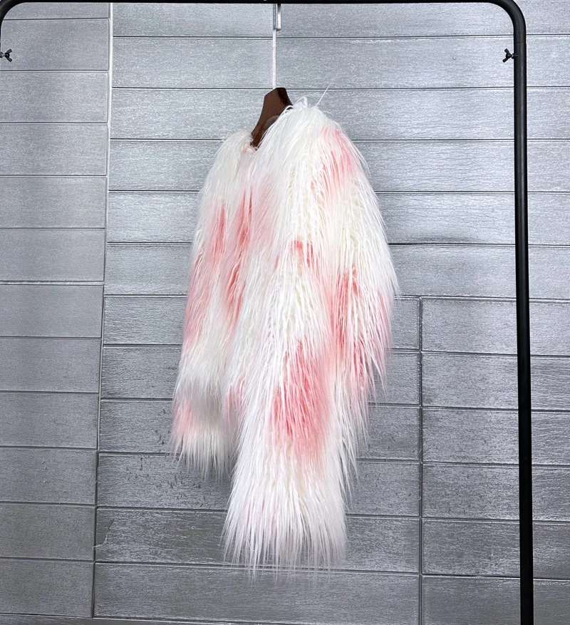LANMREM Fashion Imitation Fur Coat Women's O-neck Long Sleeves Bright Color Elegant Coats Party Clothes Autumn Winter New 2Z2561