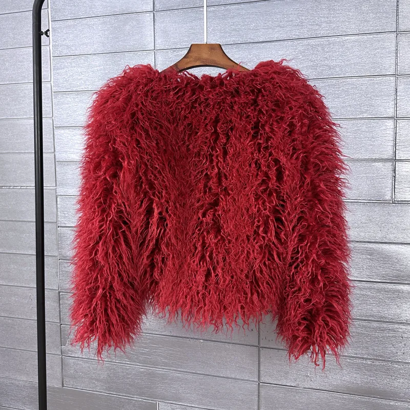 LANMREM Fashion Imitation Fur Coat Women's O-neck Long Sleeves Bright Color Elegant Coats Party Clothes Autumn Winter New 2Z2561