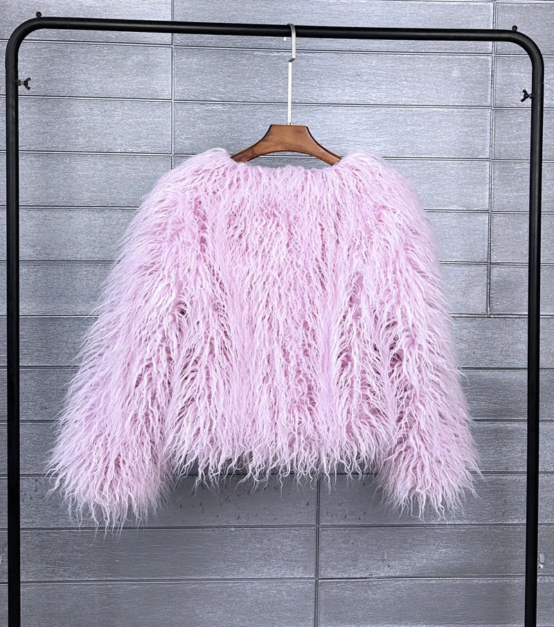 LANMREM Fashion Imitation Fur Coat Women's O-neck Long Sleeves Bright Color Elegant Coats Party Clothes Autumn Winter New 2Z2561