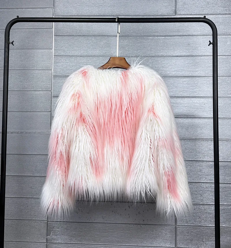 LANMREM Fashion Imitation Fur Coat Women's O-neck Long Sleeves Bright Color Elegant Coats Party Clothes Autumn Winter New 2Z2561