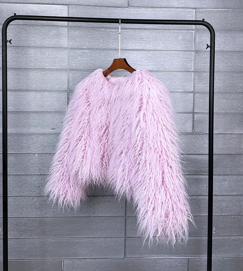 LANMREM Fashion Imitation Fur Coat Women's O-neck Long Sleeves Bright Color Elegant Coats Party Clothes Autumn Winter New 2Z2561