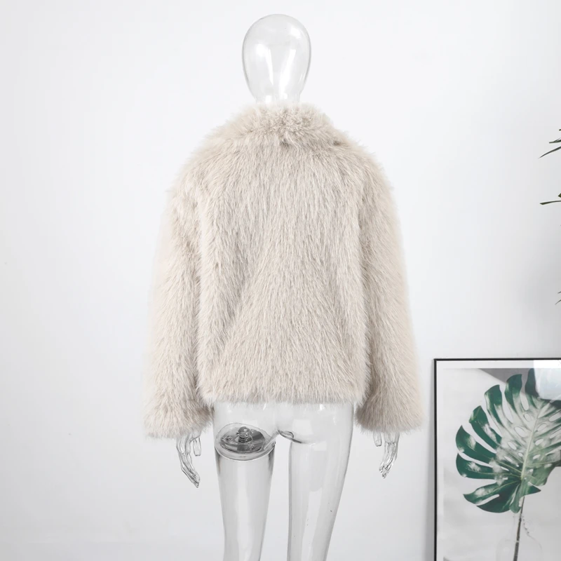 Elegant Luxury Thicken Brown Faux Fur Coats Women Loose Lapel Long Sleeve Furry Coats 2025 Winter Lady Warm Chic Outwear New