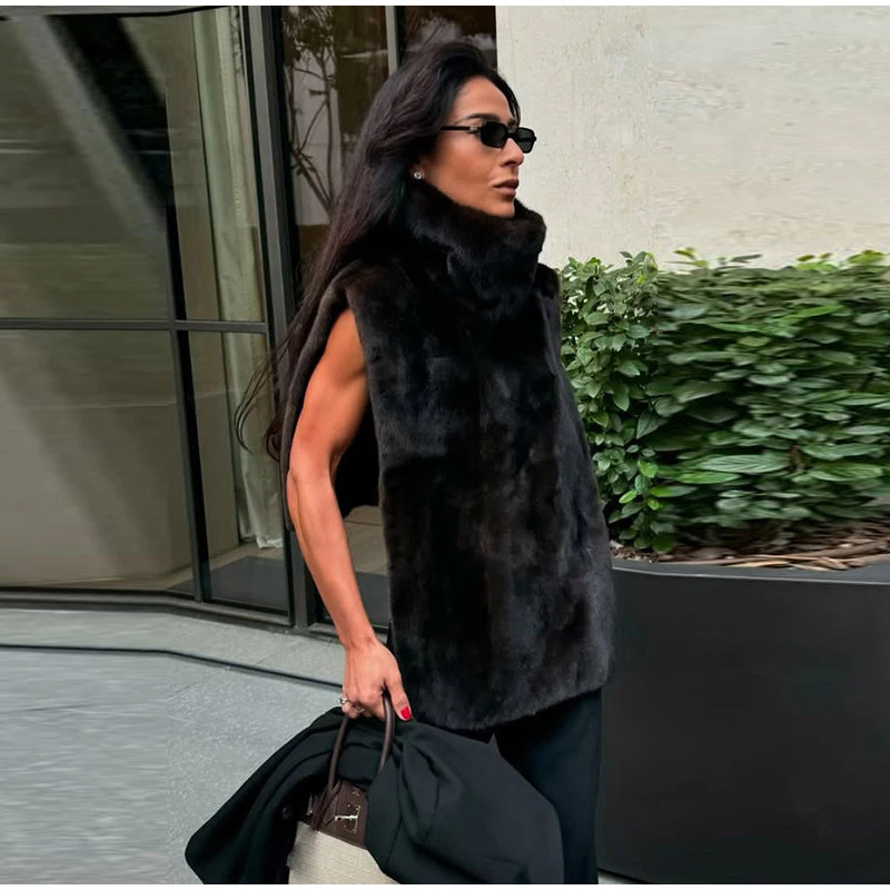 Elegant Luxury Thicken Brown Faux Fur Coats Women Loose Lapel Long Sleeve Furry Coats 2025 Winter Lady Warm Chic Outwear New