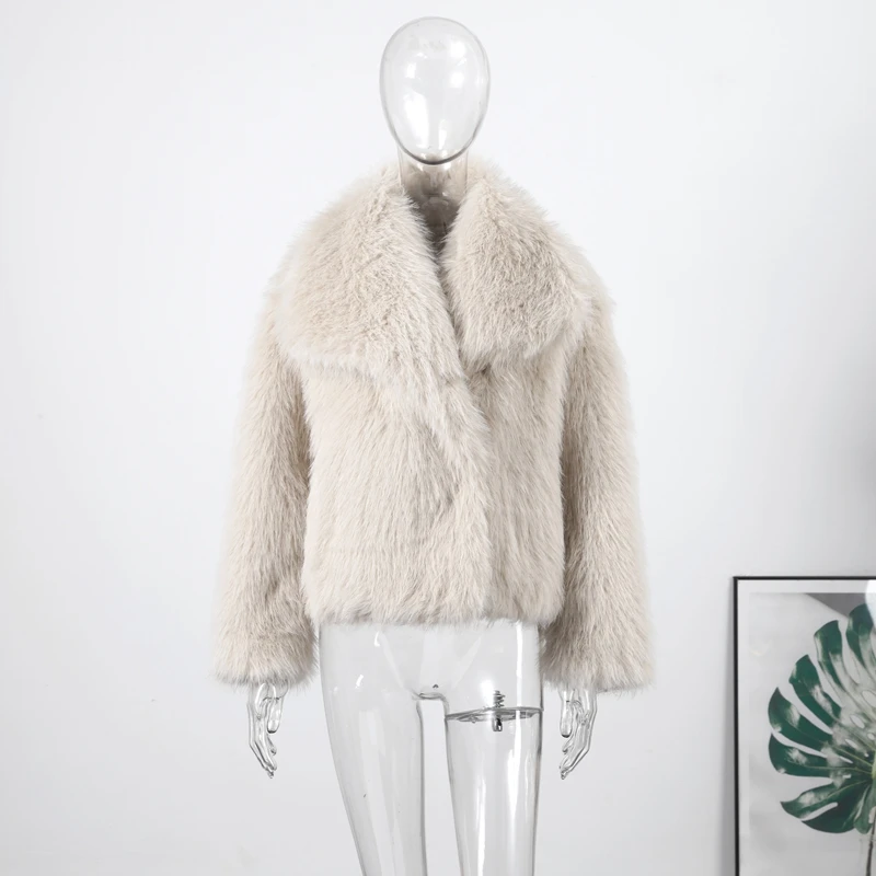 Elegant Luxury Thicken Brown Faux Fur Coats Women Loose Lapel Long Sleeve Furry Coats 2025 Winter Lady Warm Chic Outwear New