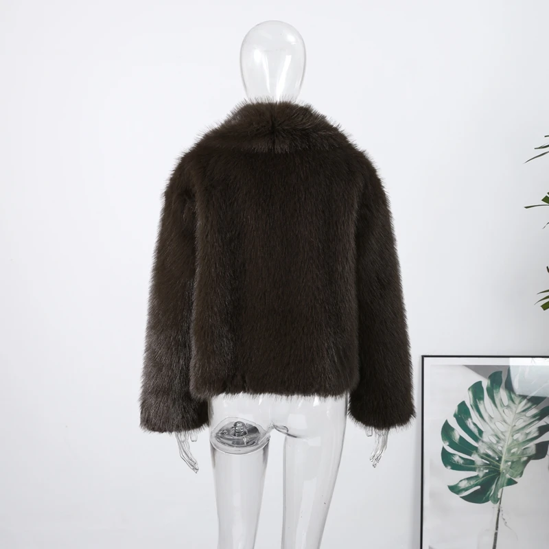 Elegant Luxury Thicken Brown Faux Fur Coats Women Loose Lapel Long Sleeve Furry Coats 2025 Winter Lady Warm Chic Outwear New