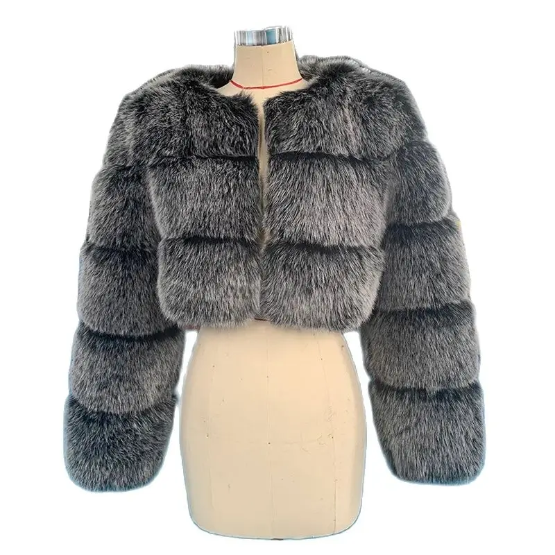 HJQJLJLS 2022 Winter Fashion Women Short Faux Fox Fur Coat Female Thick Fluffy Long Sleeve Crop Furry Top Lady Jacket LJLS129