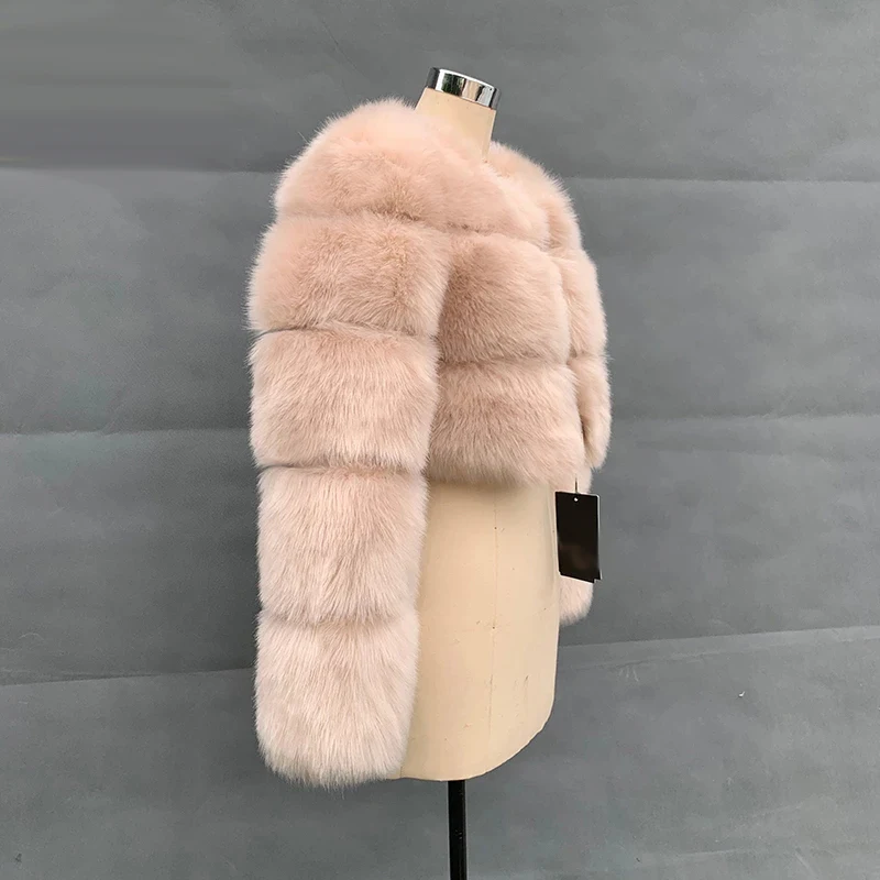 HJQJLJLS 2022 Winter Fashion Women Short Faux Fox Fur Coat Female Thick Fluffy Long Sleeve Crop Furry Top Lady Jacket LJLS129