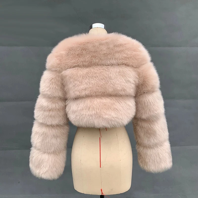 HJQJLJLS 2022 Winter Fashion Women Short Faux Fox Fur Coat Female Thick Fluffy Long Sleeve Crop Furry Top Lady Jacket LJLS129