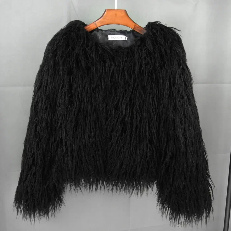 Women Imitation Sheep Faux Short Coat Thermal Slim Fit Loose Elegant High Street Button Jacket Round Neck 2026 Winter Outwear