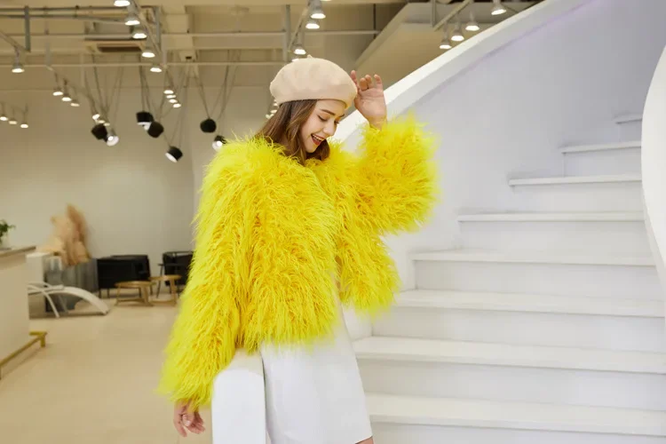 Women Imitation Sheep Faux Short Coat Thermal Slim Fit Loose Elegant High Street Button Jacket Round Neck 2026 Winter Outwear