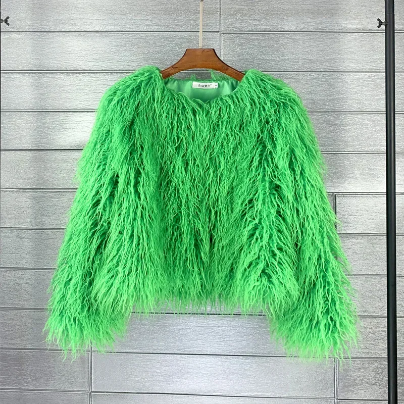 Women Imitation Sheep Faux Short Coat Thermal Slim Fit Loose Elegant High Street Button Jacket Round Neck 2026 Winter Outwear