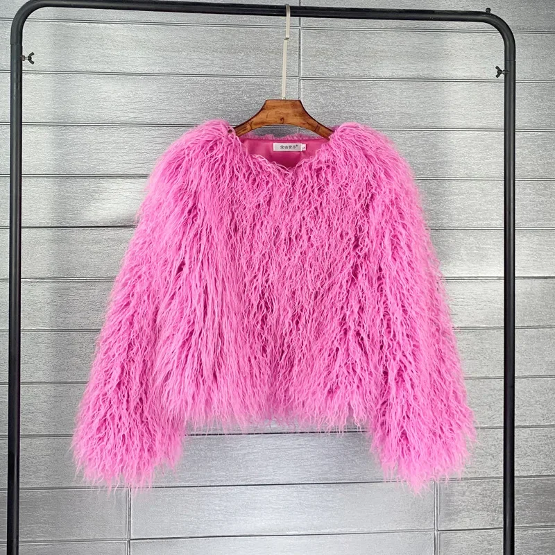Women Imitation Sheep Faux Short Coat Thermal Slim Fit Loose Elegant High Street Button Jacket Round Neck 2026 Winter Outwear