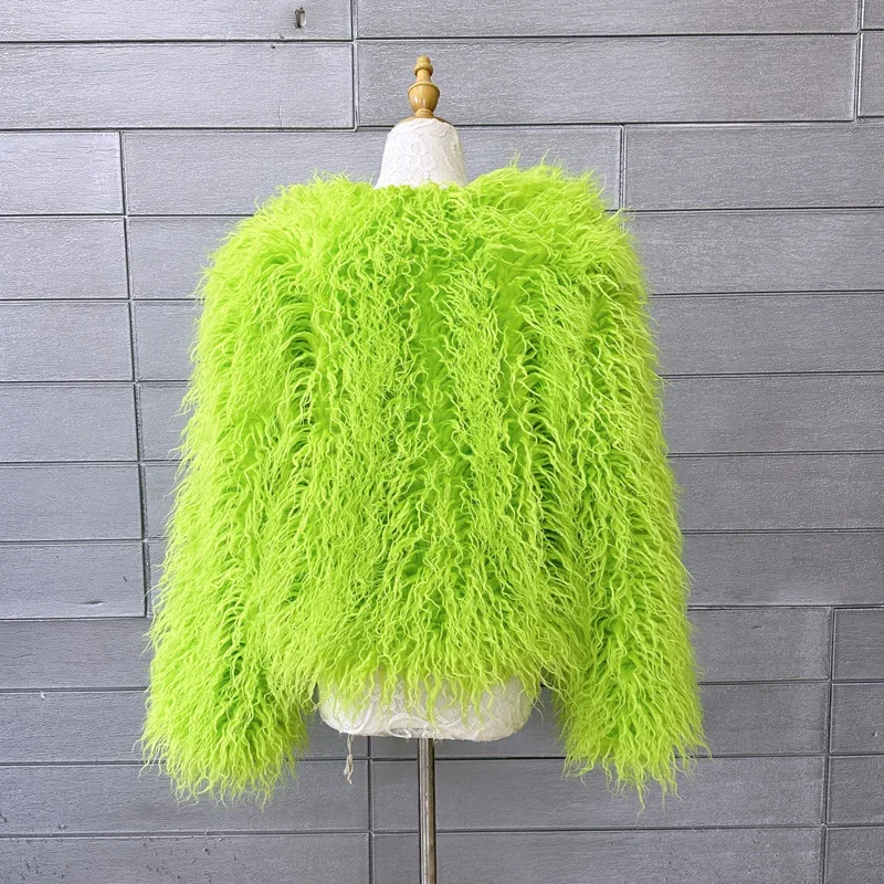 Women Imitation Sheep Faux Short Coat Thermal Slim Fit Loose Elegant High Street Button Jacket Round Neck 2026 Winter Outwear