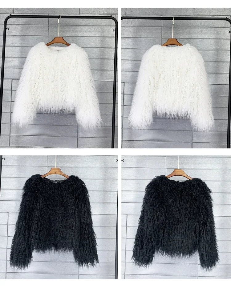 Women Imitation Sheep Faux Short Coat Thermal Slim Fit Loose Elegant High Street Button Jacket Round Neck 2026 Winter Outwear
