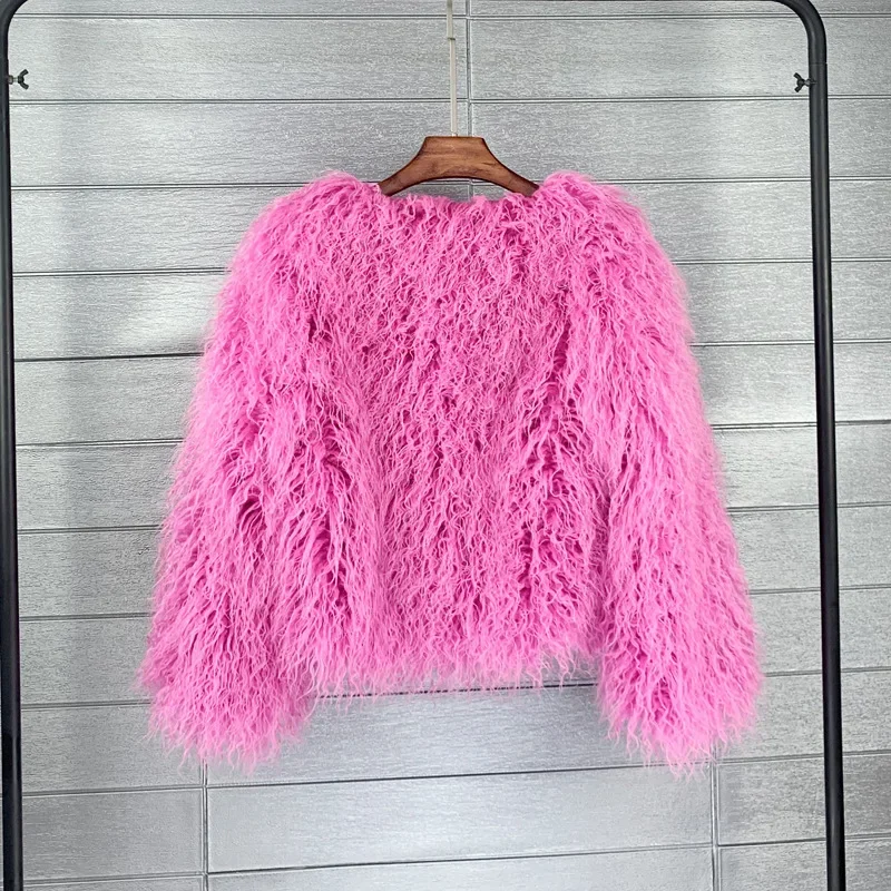 Women Imitation Sheep Faux Short Coat Thermal Slim Fit Loose Elegant High Street Button Jacket Round Neck 2026 Winter Outwear