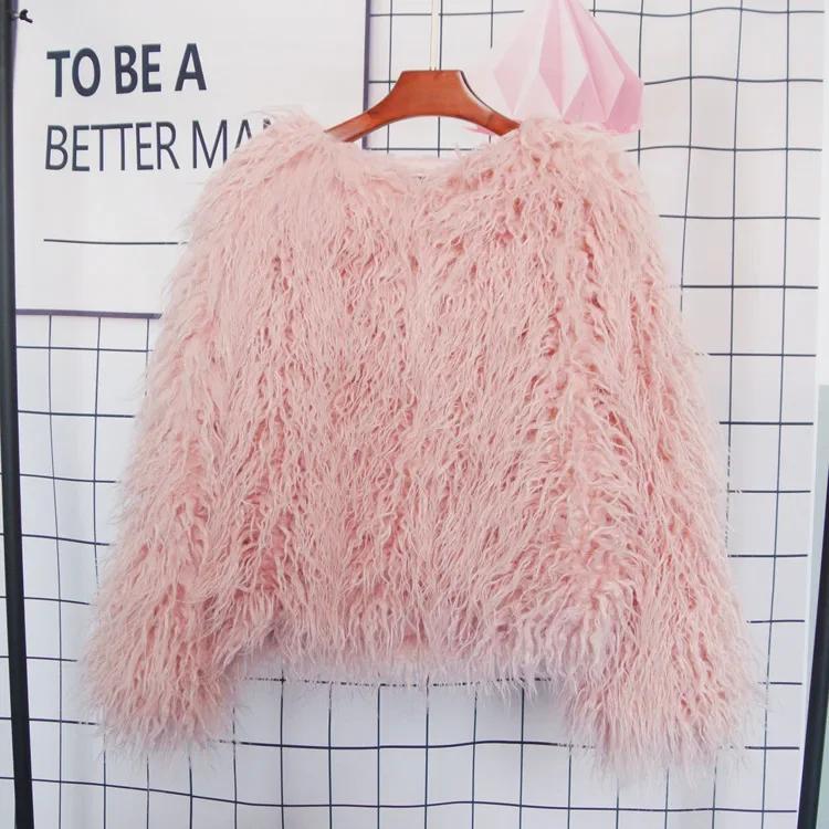 Women Imitation Sheep Faux Short Coat Thermal Slim Fit Loose Elegant High Street Button Jacket Round Neck 2026 Winter Outwear